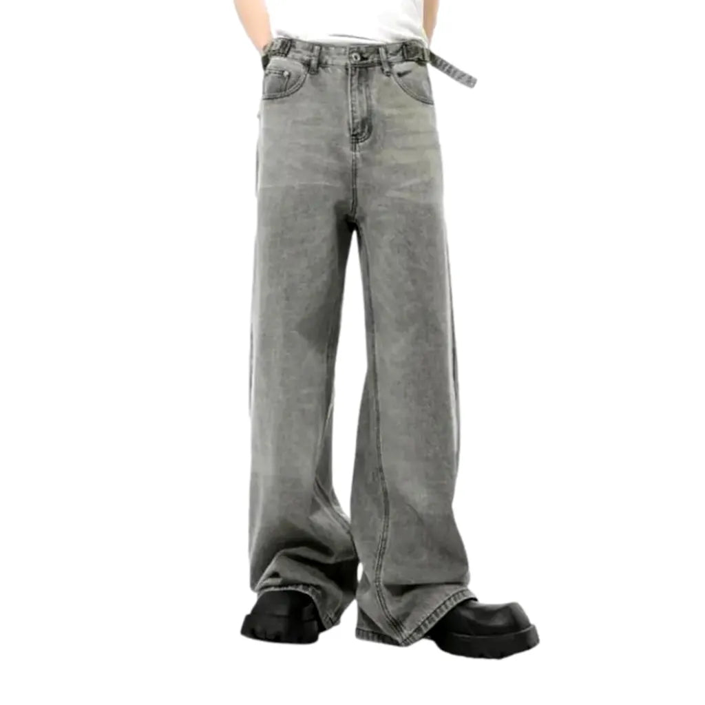 Mid Rise Boho Baggy Men's Jeans - Grey