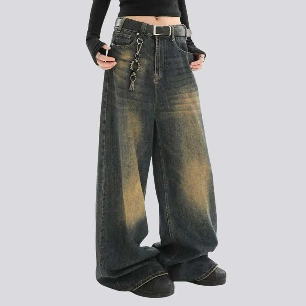 Vintage dark pattern baggy women's jeans