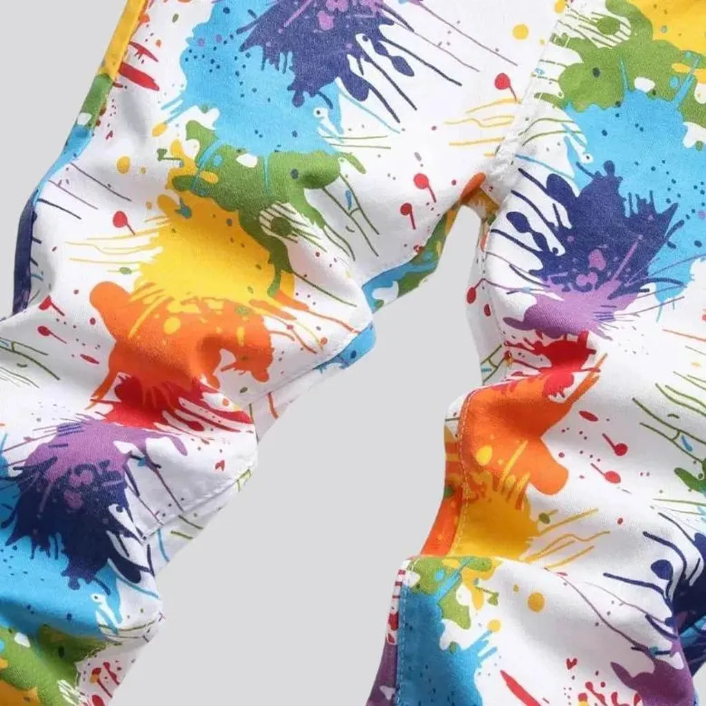 Painted multi-color-print jeans