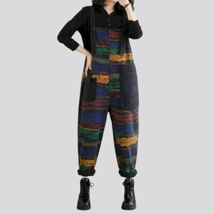 Dark baggy women's jean jumpsuit