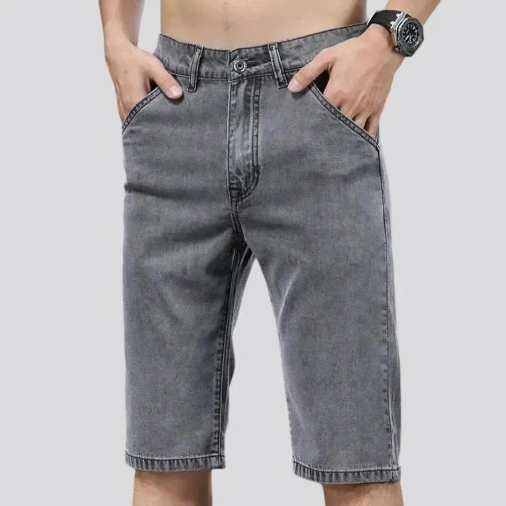 Knee-length mid-waist denim shorts for men