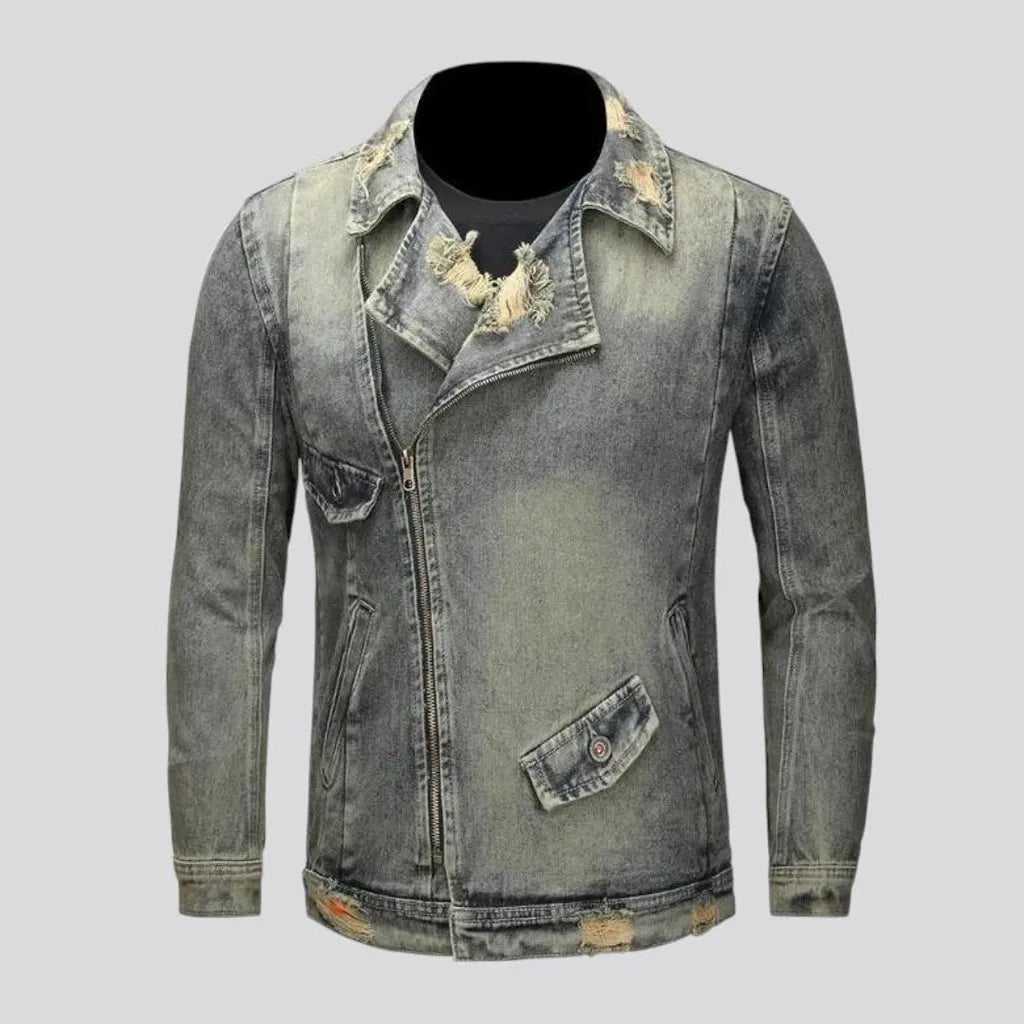 Biker style with frayed edges men's jeans jacket