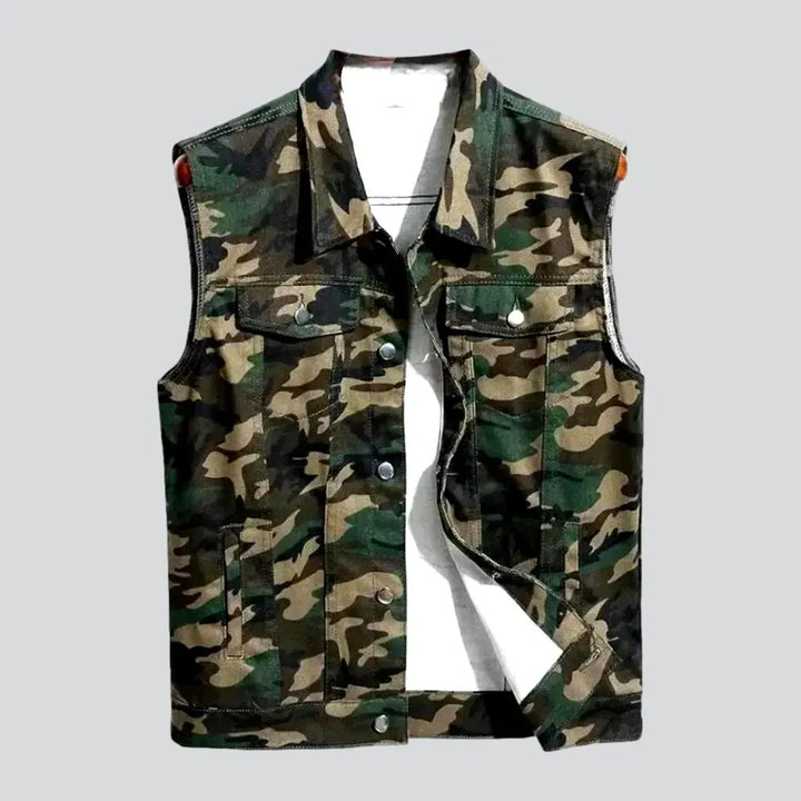 Regular fit durable camouflage men's jeans vest