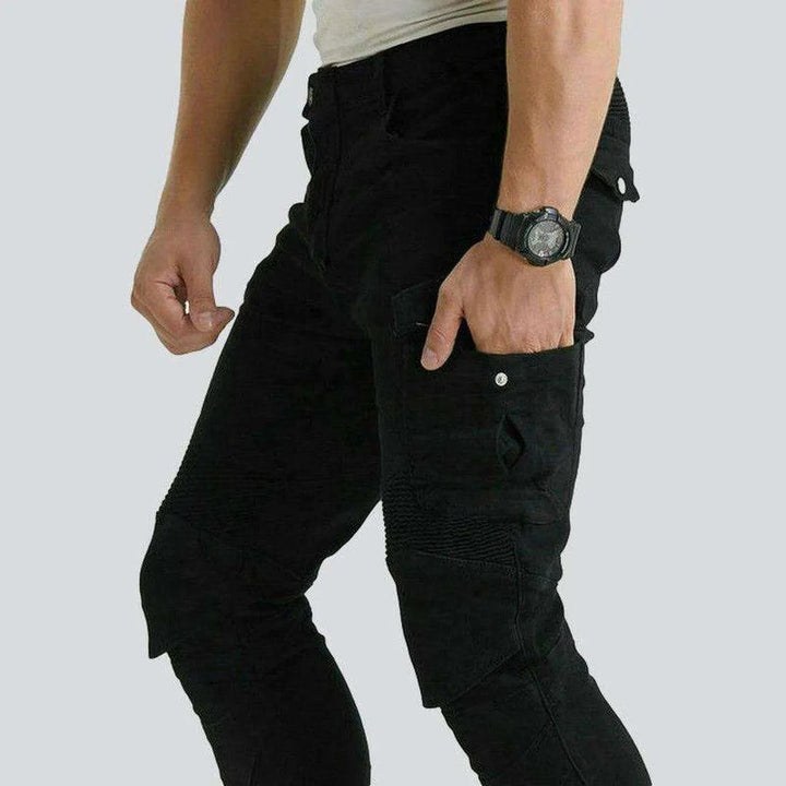 Black cargo men's biker jeans