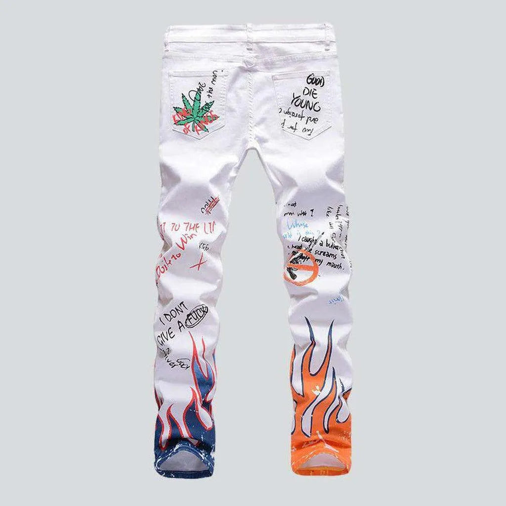 Color flame-painted men's jeans