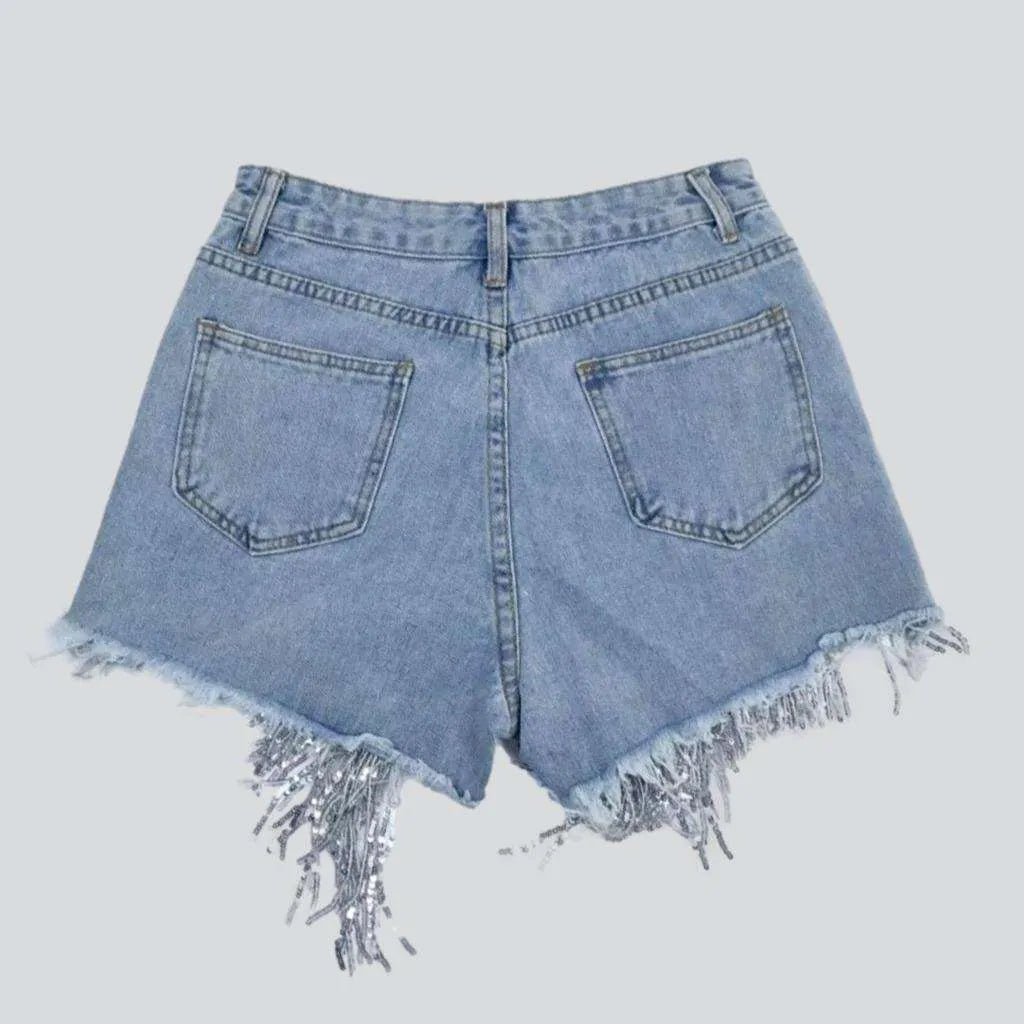 Diamond fringe leg denim shorts