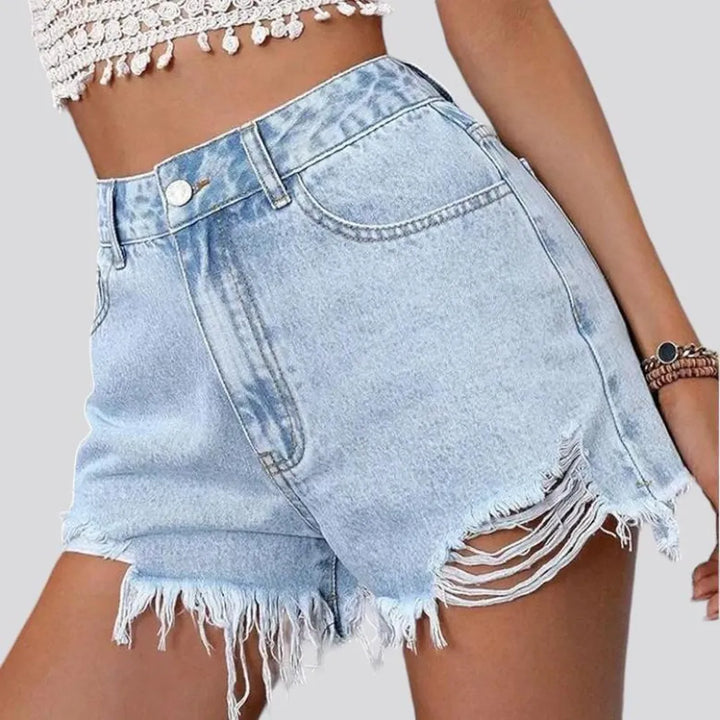 Frayed-hem distressed jeans shorts
 for ladies