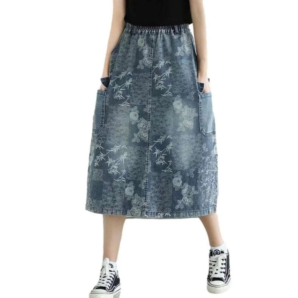 Cargo denim skirt with flowers