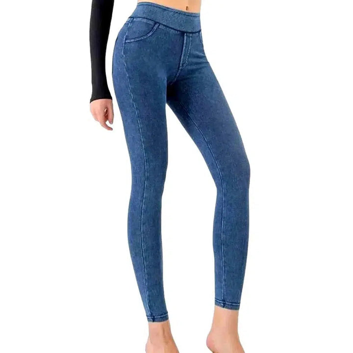 Casual stonewashed denim pants for women