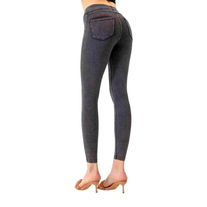 Casual stonewashed denim pants for women