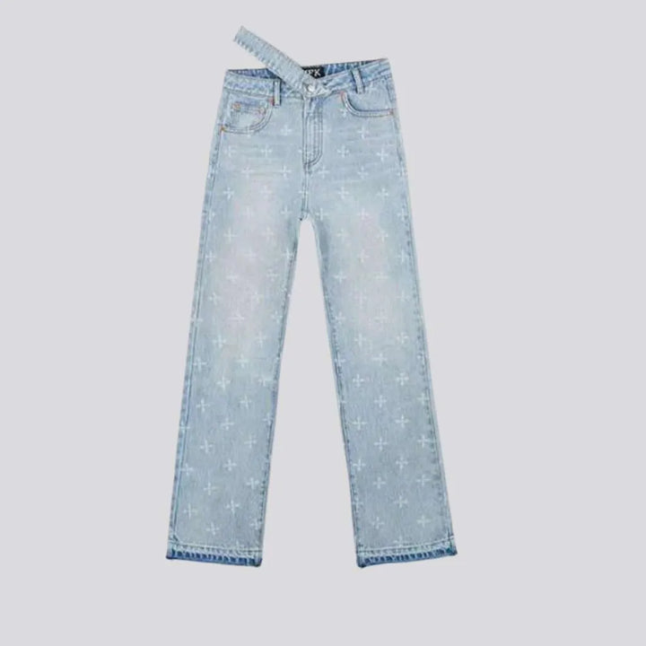 Print straight jeans
 for ladies