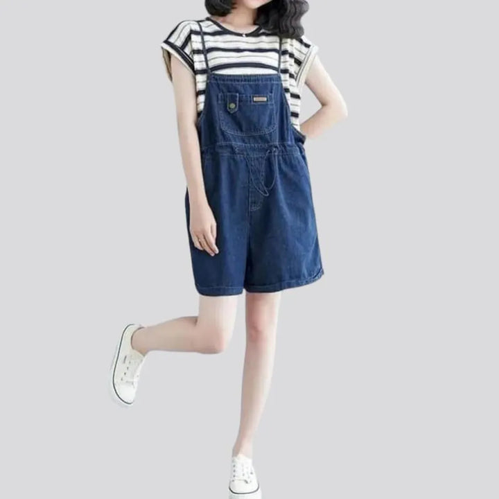 Stonewashed baggy jeans romper
 for women