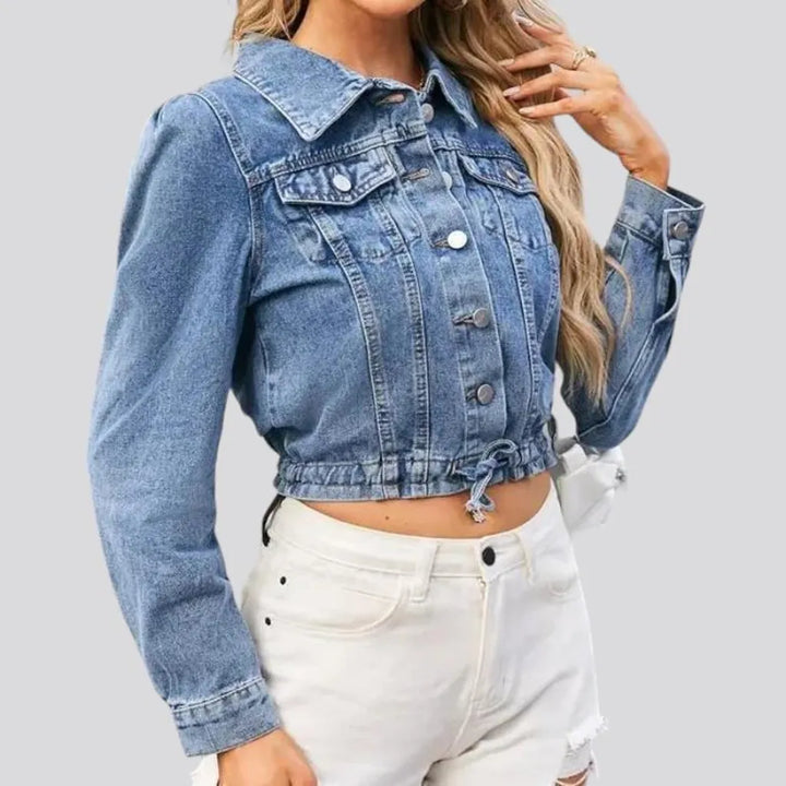 Puff-sleeves slim jean jacket for women