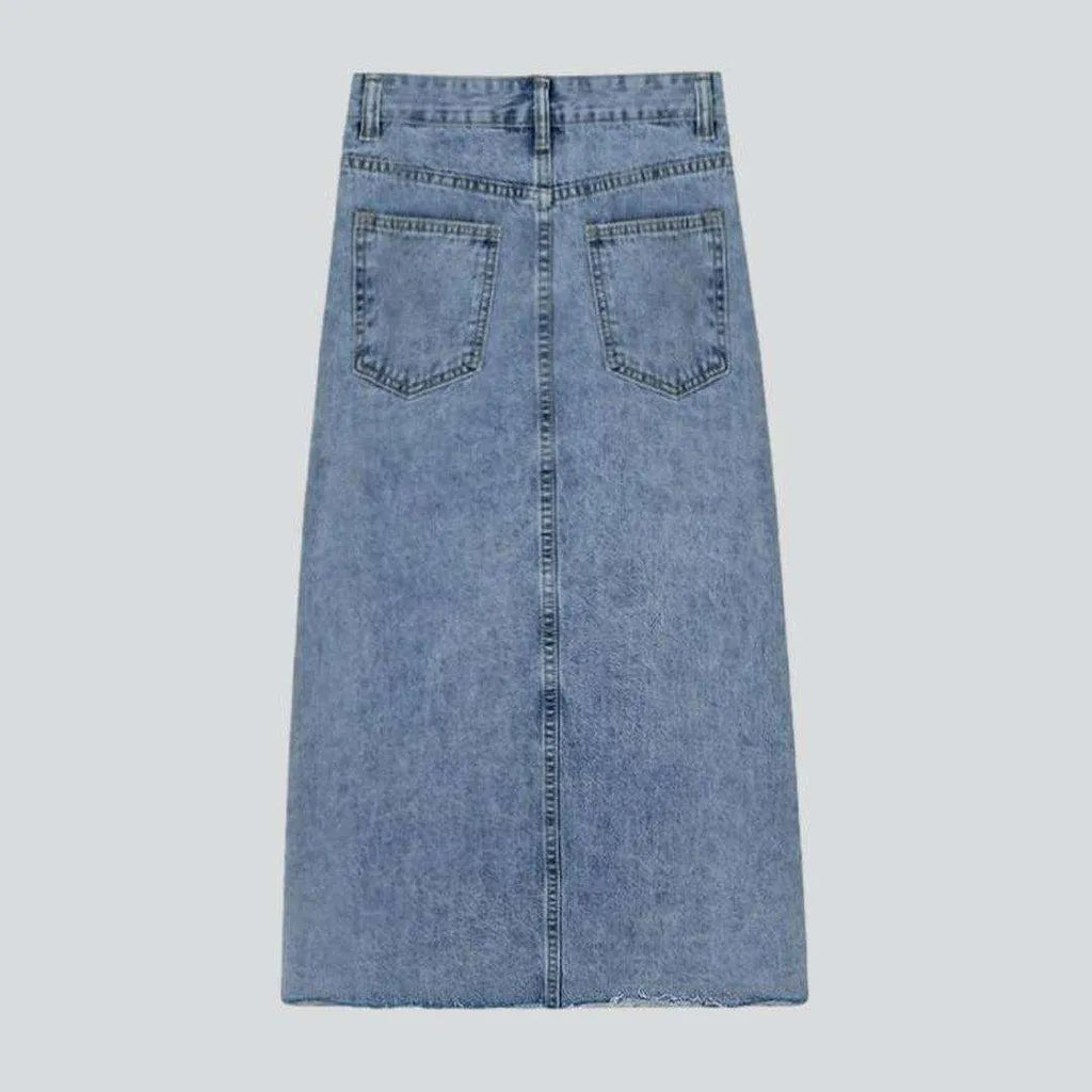 Exposed label long denim skirt