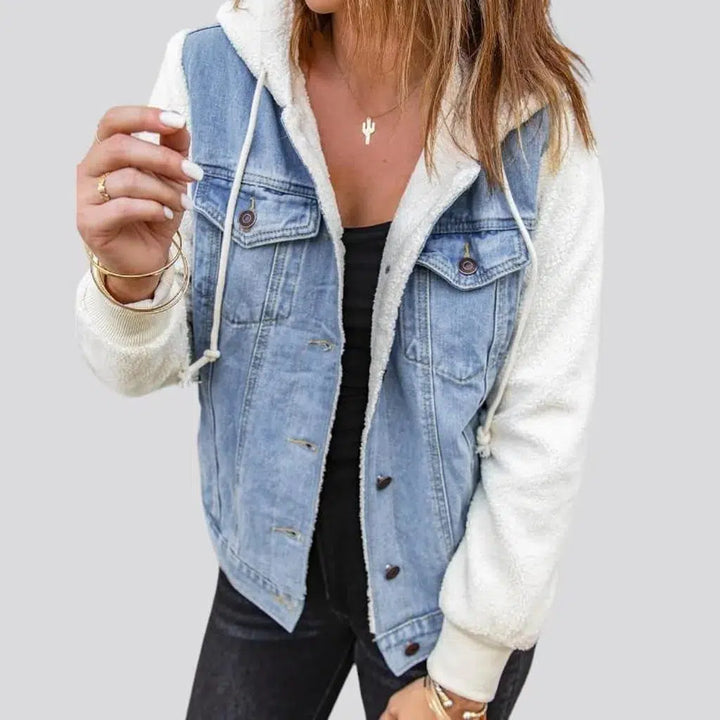 Mixed-fabrics women's jeans jacket