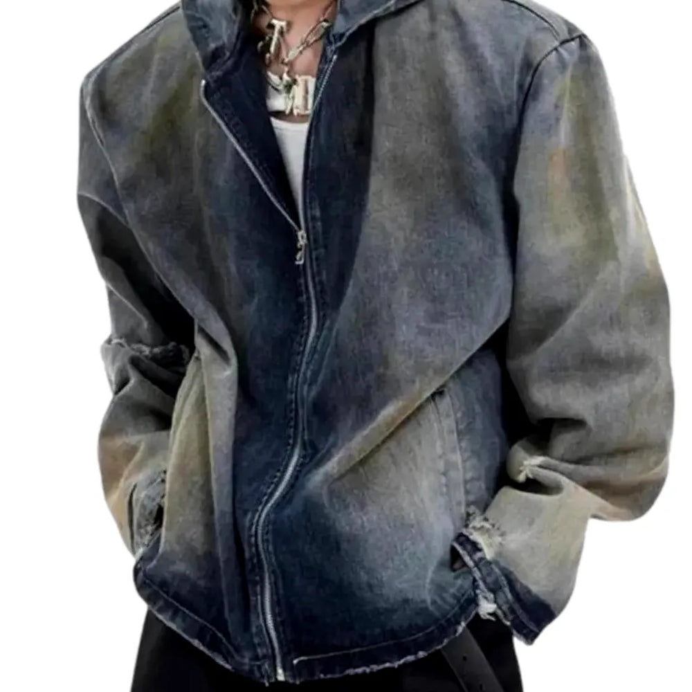 Fashionable Grunge Oversized Men's Denim Jacket - Blue