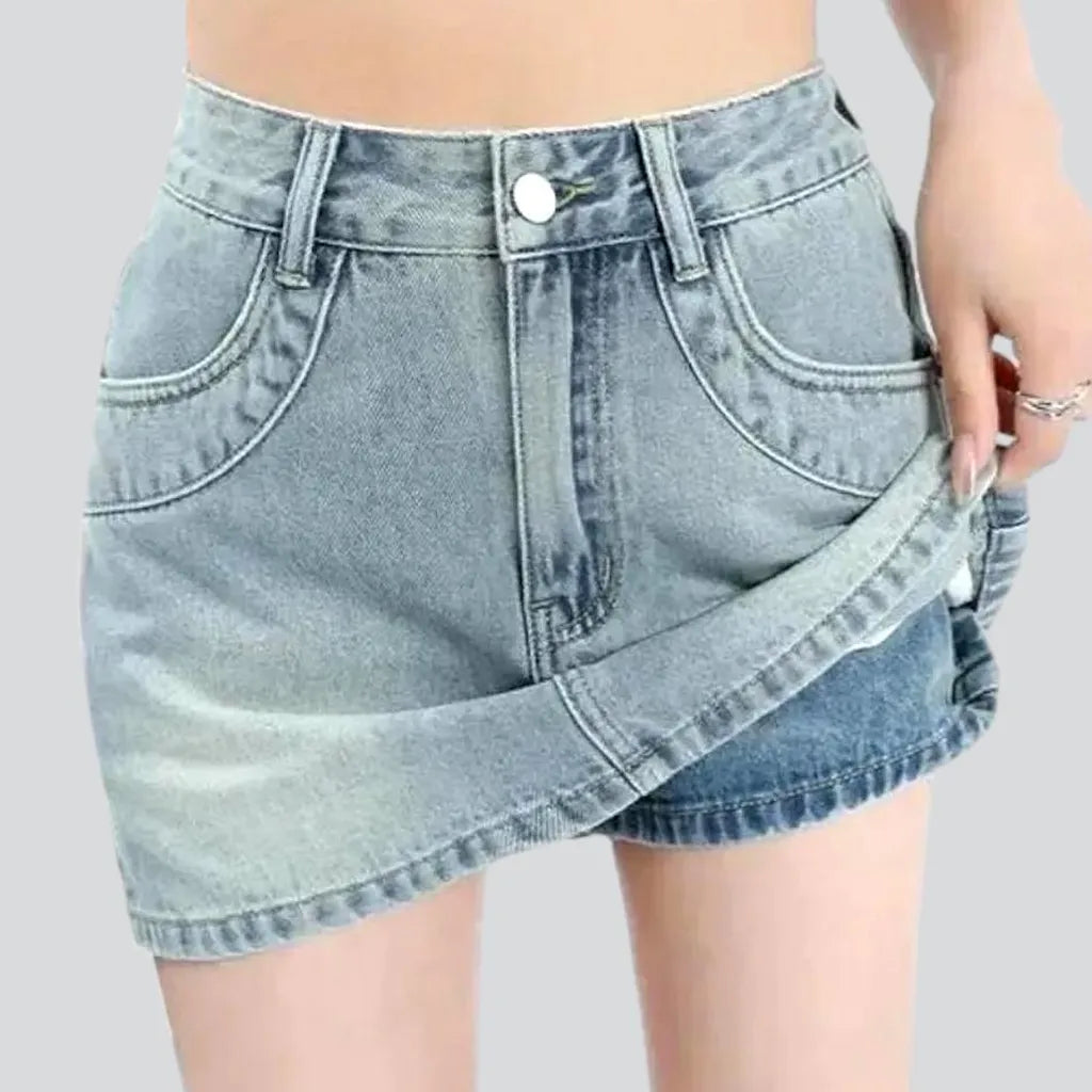 Fashion stonewashed jeans skort for women