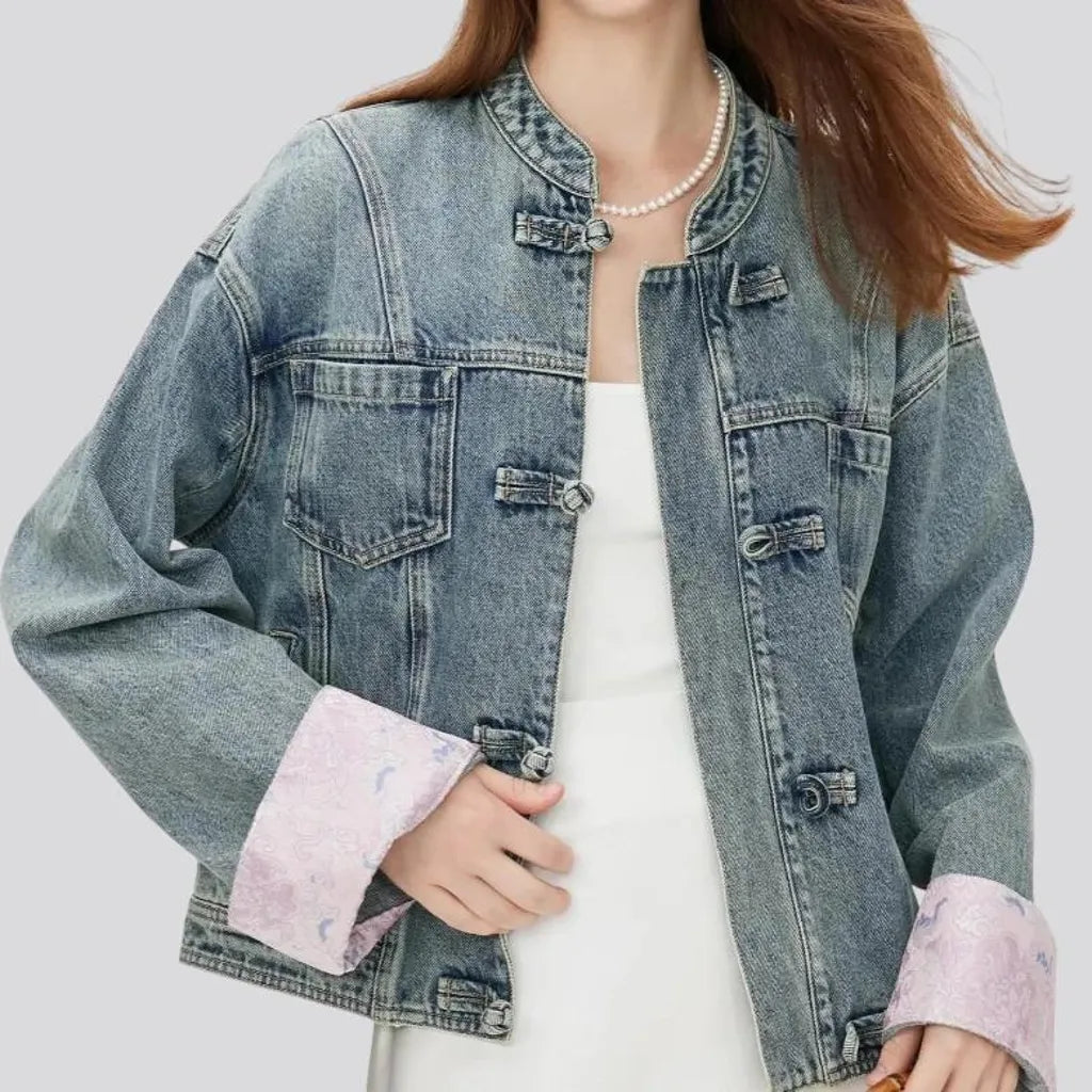 Floral style jean jacket for ladies