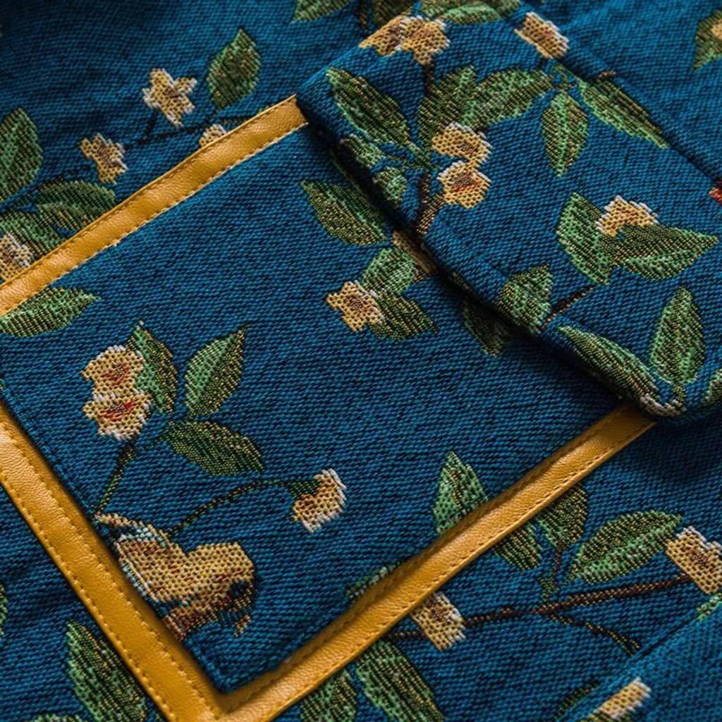 Yellow embroidery flowery denim jacket