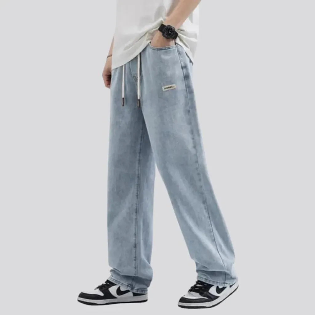 Fashionable mid rise men's denim joggers