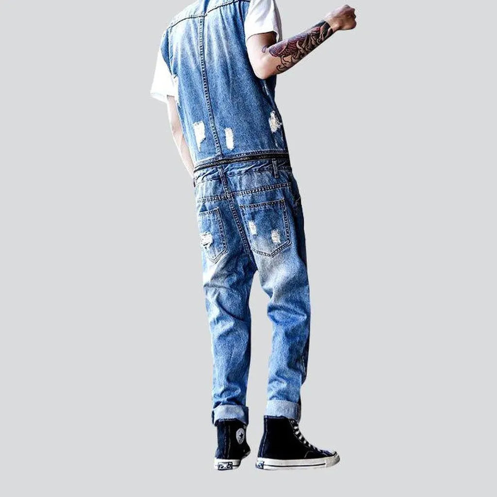 Distressed jean jumpsuit for men