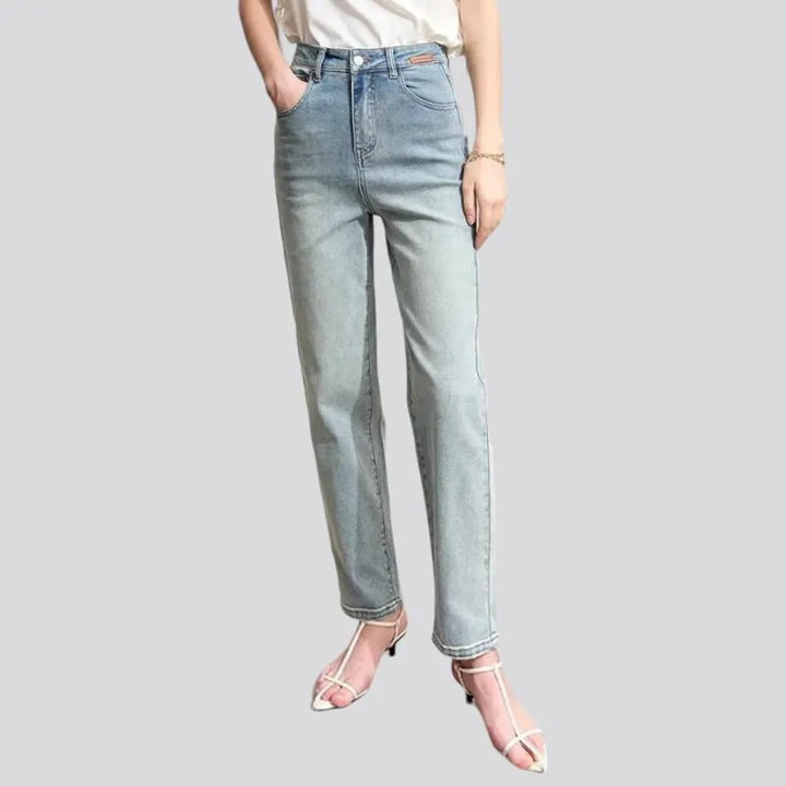 mom, light-wash, sanded, ankle-length, high-waist, 5-pockets, zipper-button, women's jeans | Jeans4you.shop