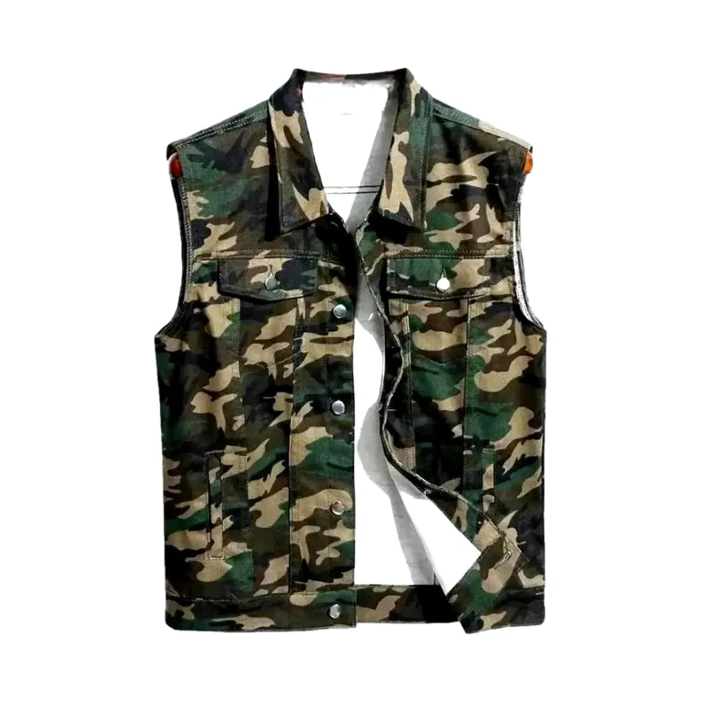 Regular Fit Durable Camouflage Men's Jeans Vest - Khaki