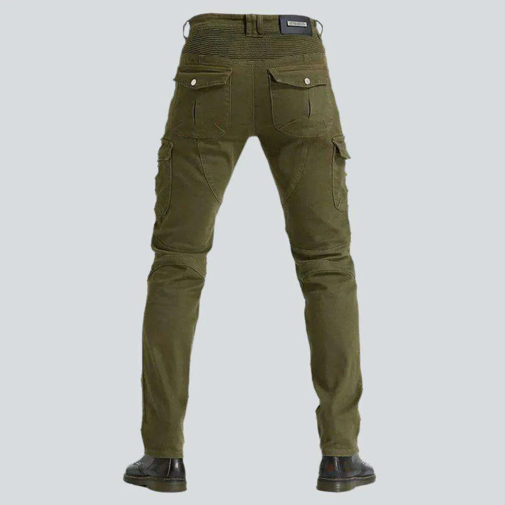 Protective khaki color biker jeans