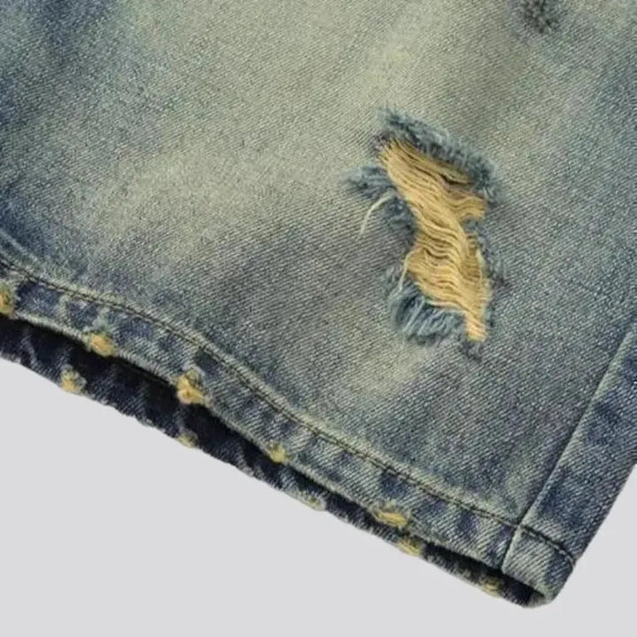 Whiskered distressed jeans shorts for men