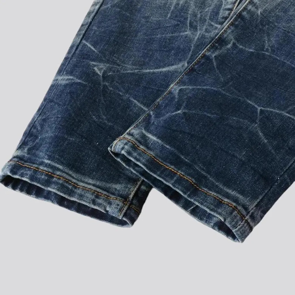 Crystal-patch men's vintage jeans