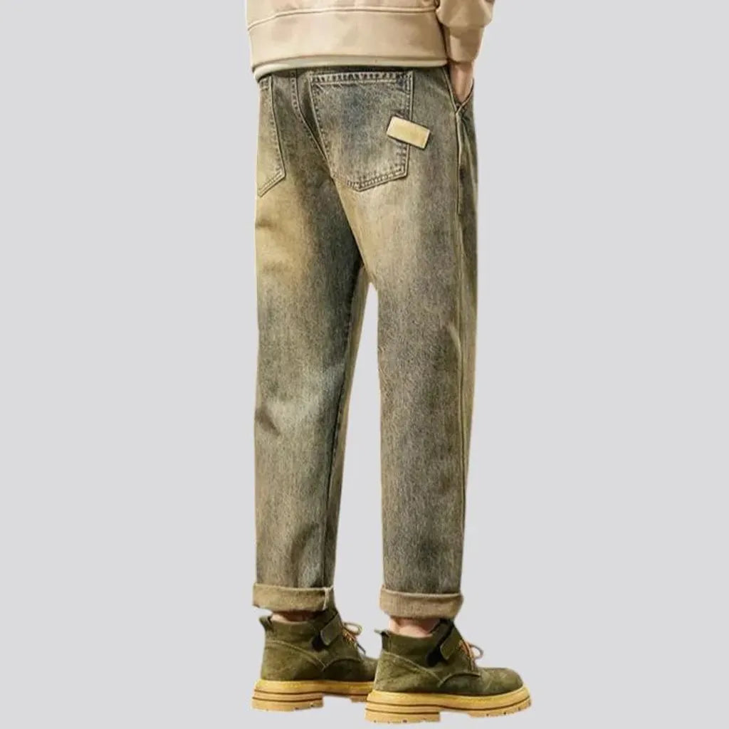 Retro style rolled cuffs men's jeans