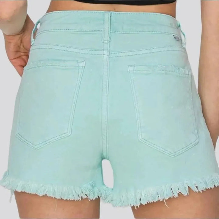 Frayed-hem grunge denim shorts for women