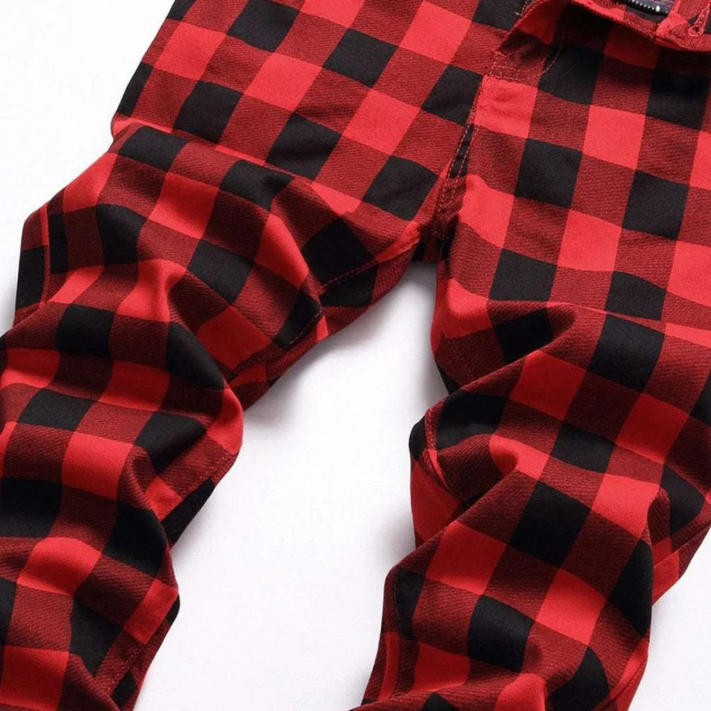 Checkered red men's jeans