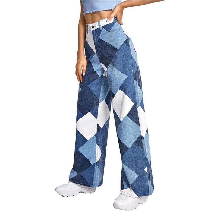 Checkered wide leg women's jeans