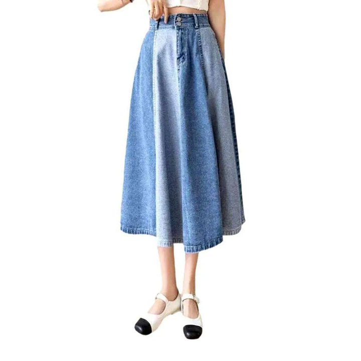 Color block flared denim skirt