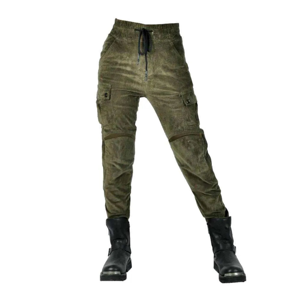 Color protective moto denim pants
 for ladies