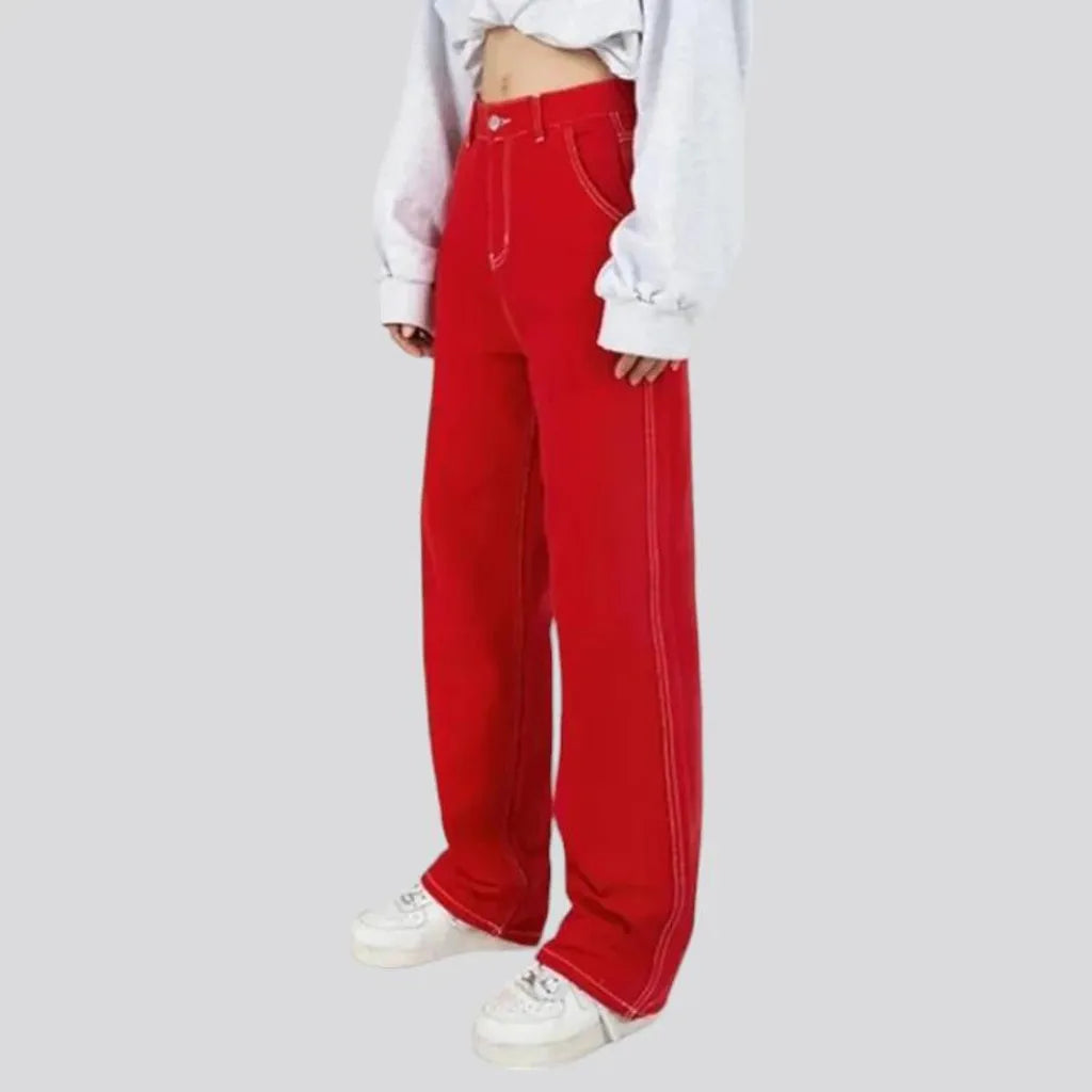 High-waist color denim pants