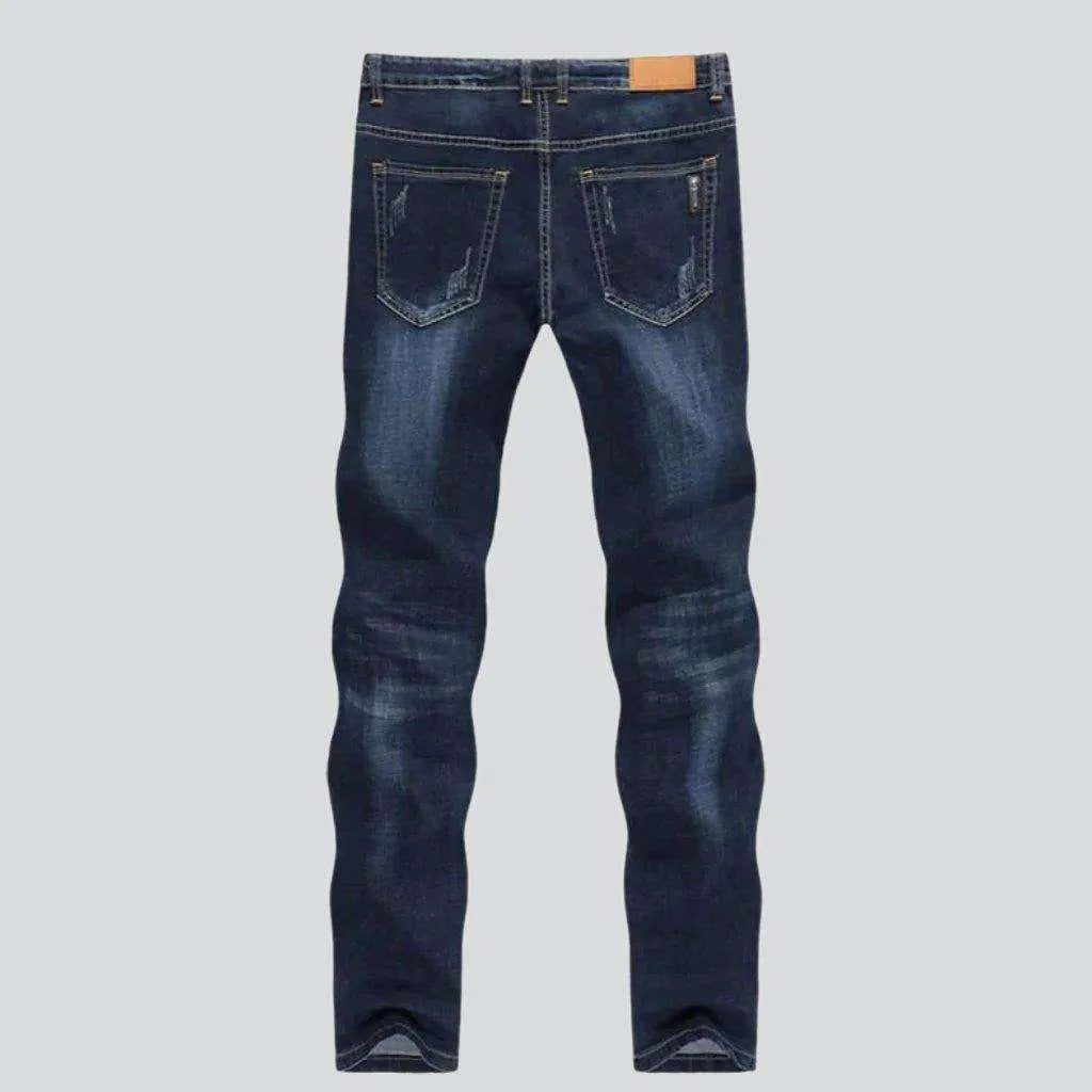 Dark wash sanded men's jeans