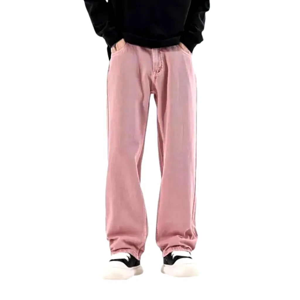 Colored Slouchy Boho Style Men's Denim Pants - Pink