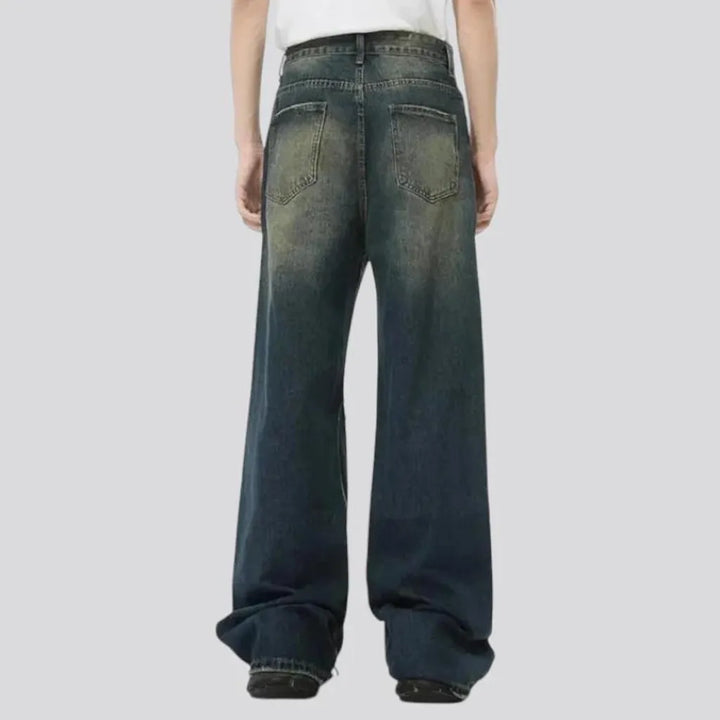 Baggy fashion distressed gradient jeans for men