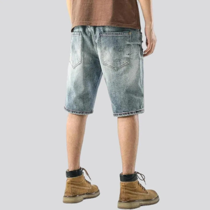 Embroidered whiskered jeans shorts for men