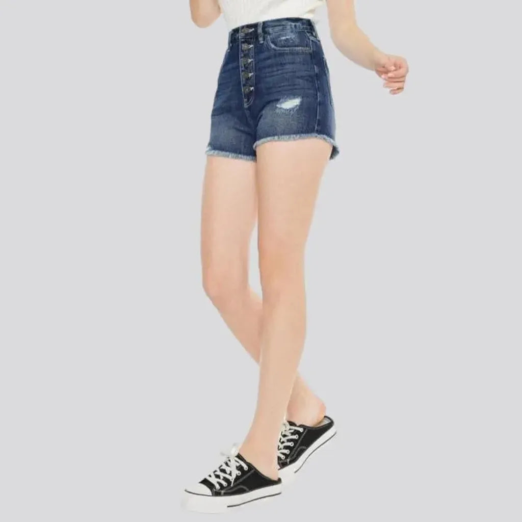 Raw-hem grunge denim shorts for women