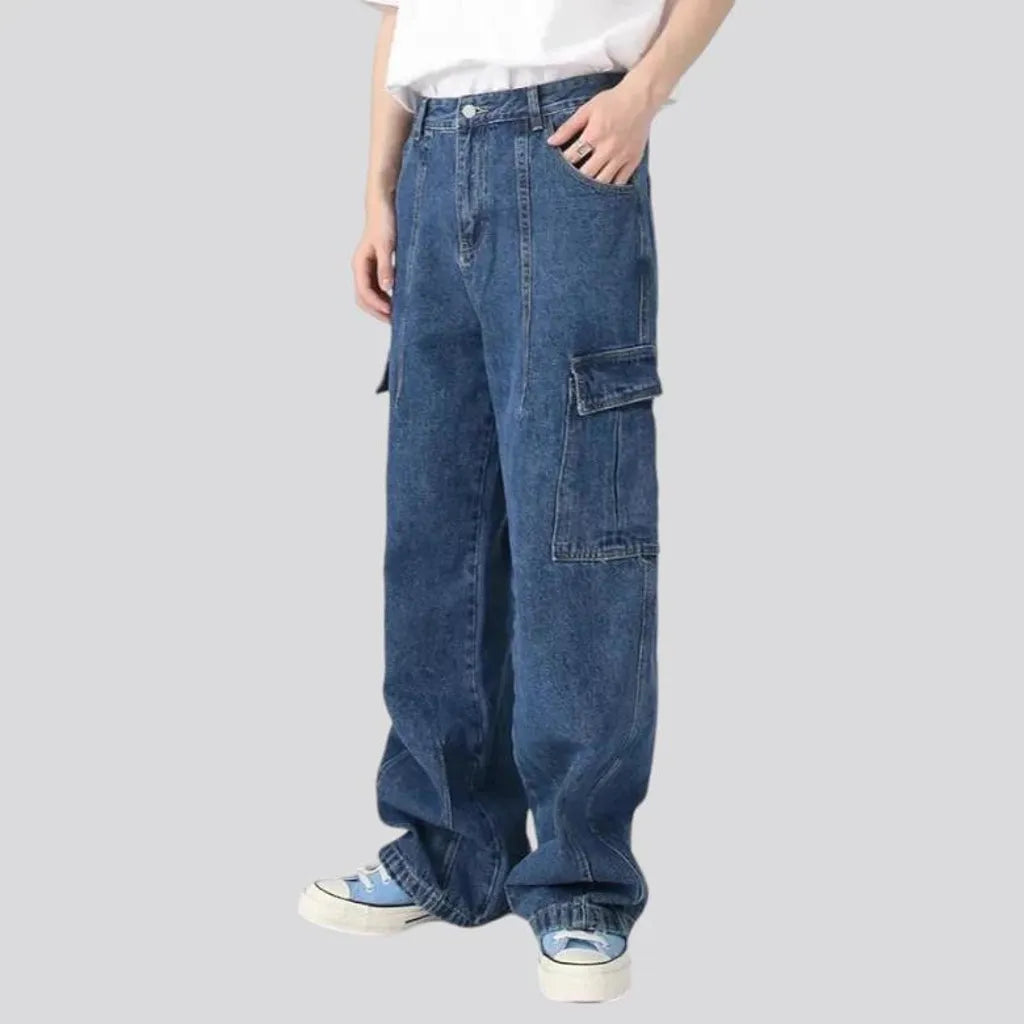 Washed out cargo pockets men's jeans