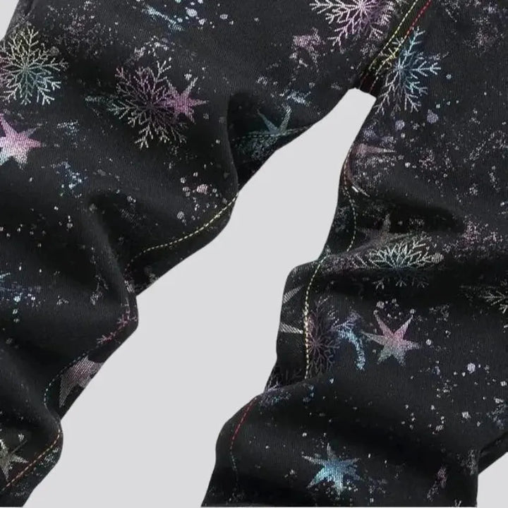 Painted color-stars-print jeans