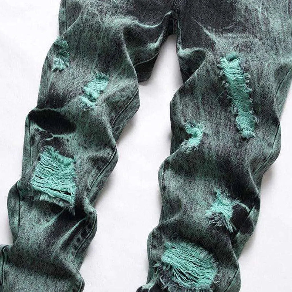 Green over-dyed jeans for men