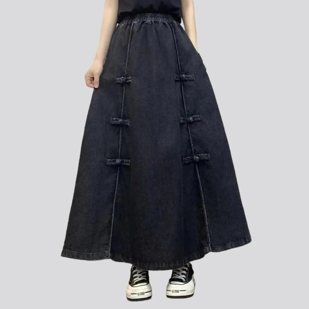 Long boho denim skirt for ladies