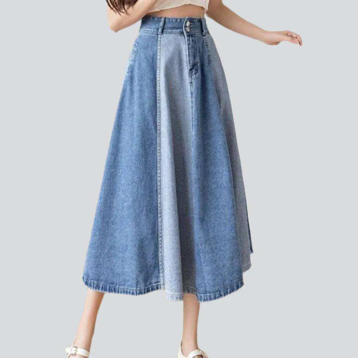 Color block flared denim skirt