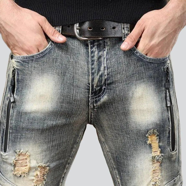 Distressed stylish men's biker jeans