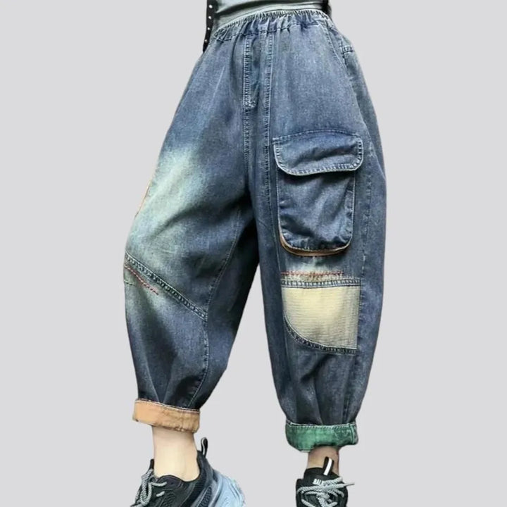 Cargo high-waist denim pants for women