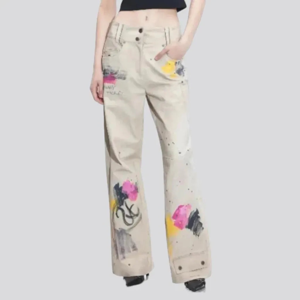 Street mid-waist denim pants for women